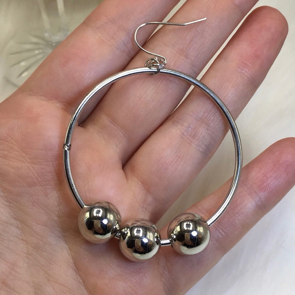 Nordstrom silver hoop earrings 2" ball dangle - Picture 4 of 7